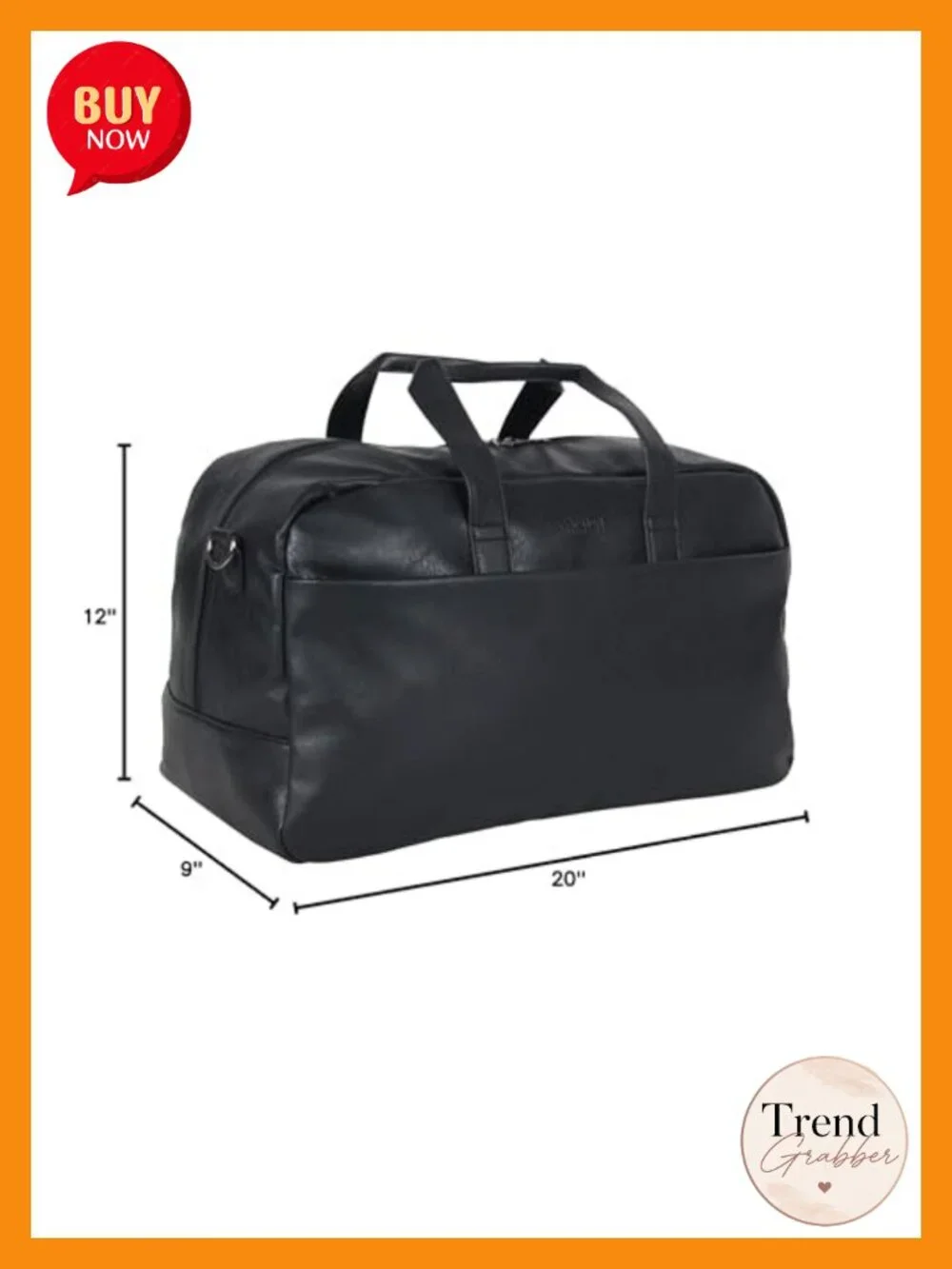Water Resistant Pebbled Faux Leather Duffel Travel Bag with Shoulder Strap